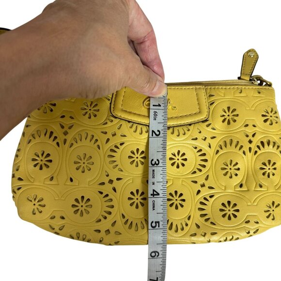 Coach Leather Daisy Eyelet Perforated Wristlet Bag Mini Marigold Yellow - Picture 9 of 10